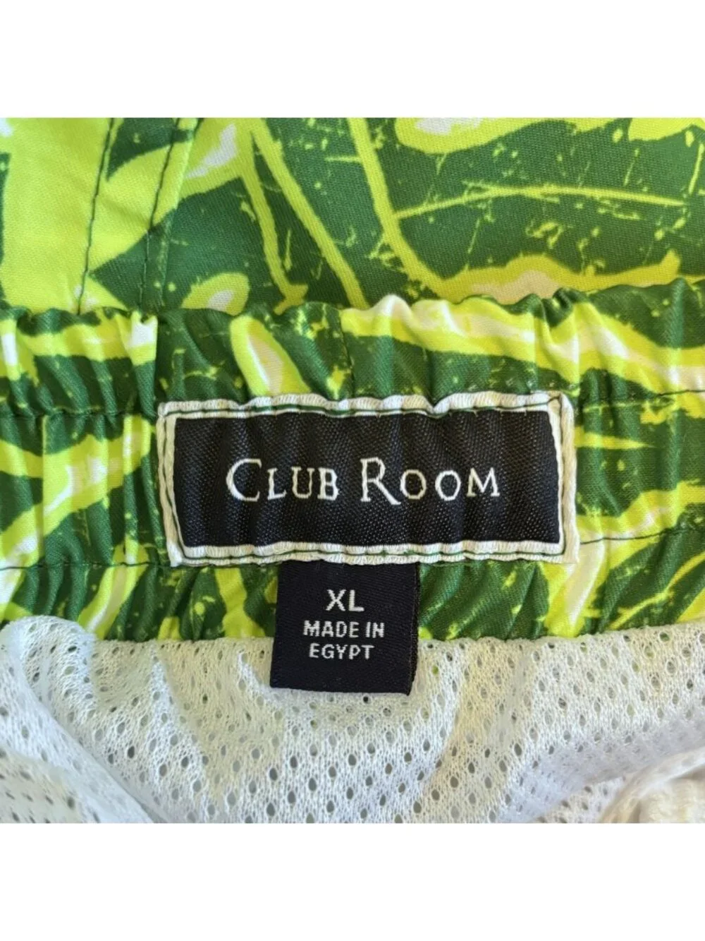 Club Room Leaf Print Swim Trunks XL Elastic Waist Shorts Mesh Lined Bright AOP